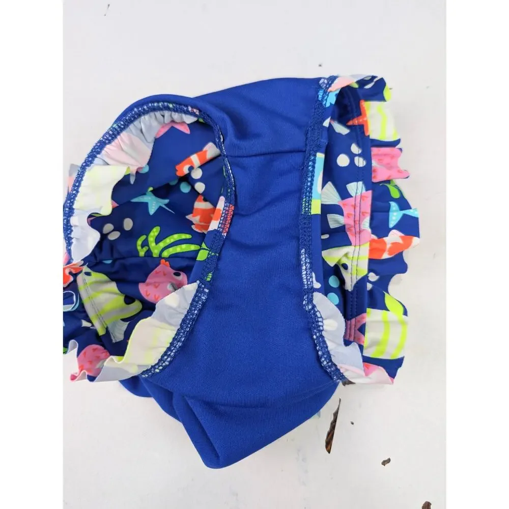 Gymboree Toddler Girls 4T Blue Multicolor Fish One Piece Swimsuit
